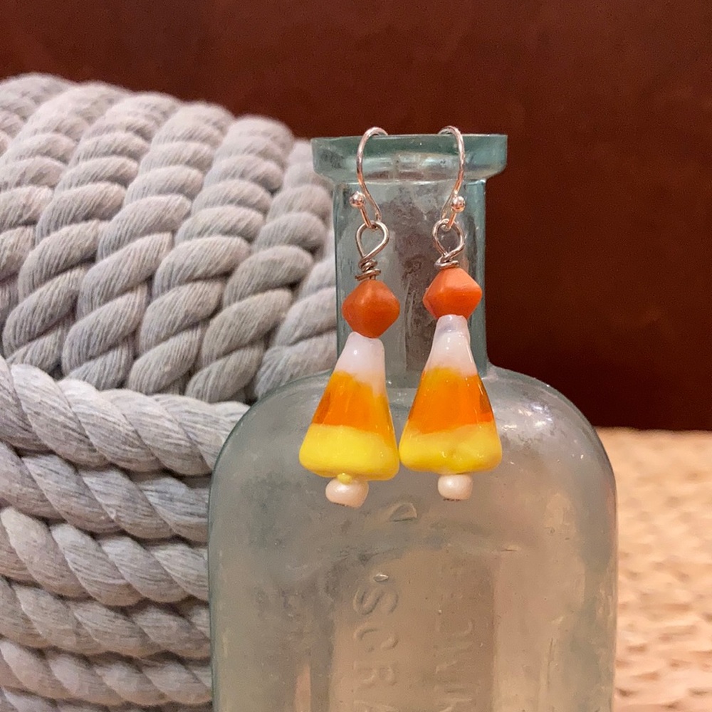 Whimsical Glass Candy Corn Earrings